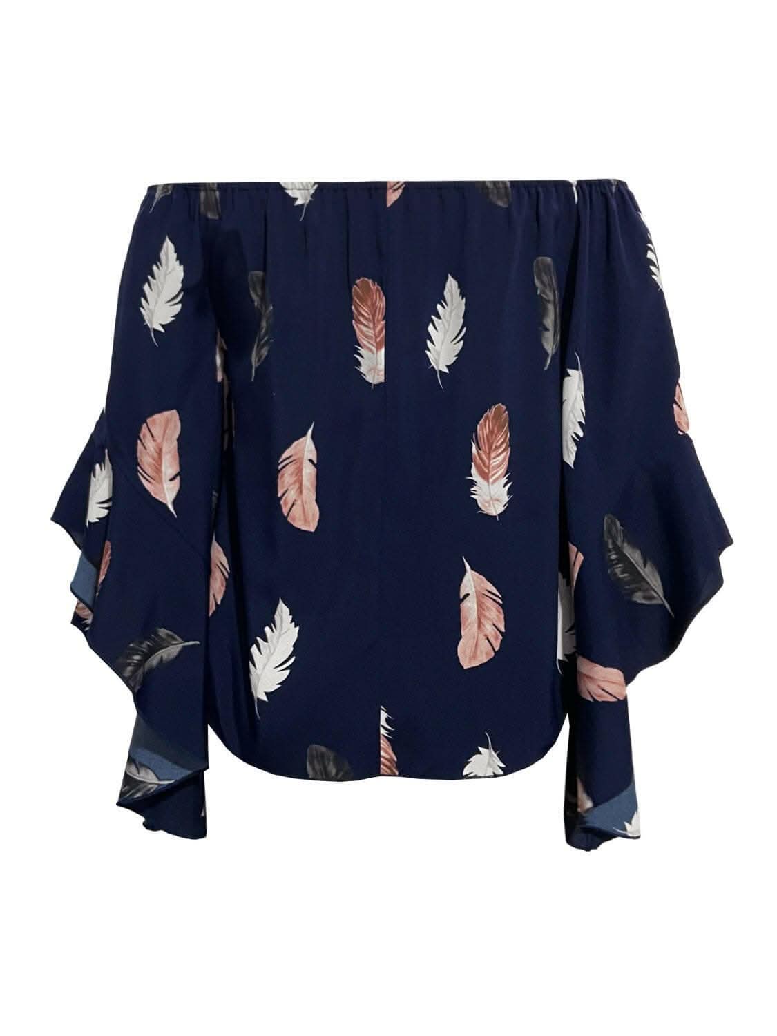 Feather Print Off-Shoulder Blouse - Love Salve